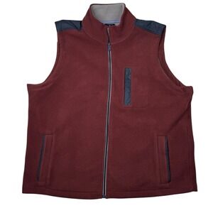Brooks Brothers Vest  XXL Fleece Burgundy & Blue Casual Full Zip Golf Men's